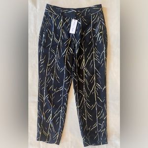 NWT Proenza Schouler Straight Printed Silk Twill Black Stem Print Pants